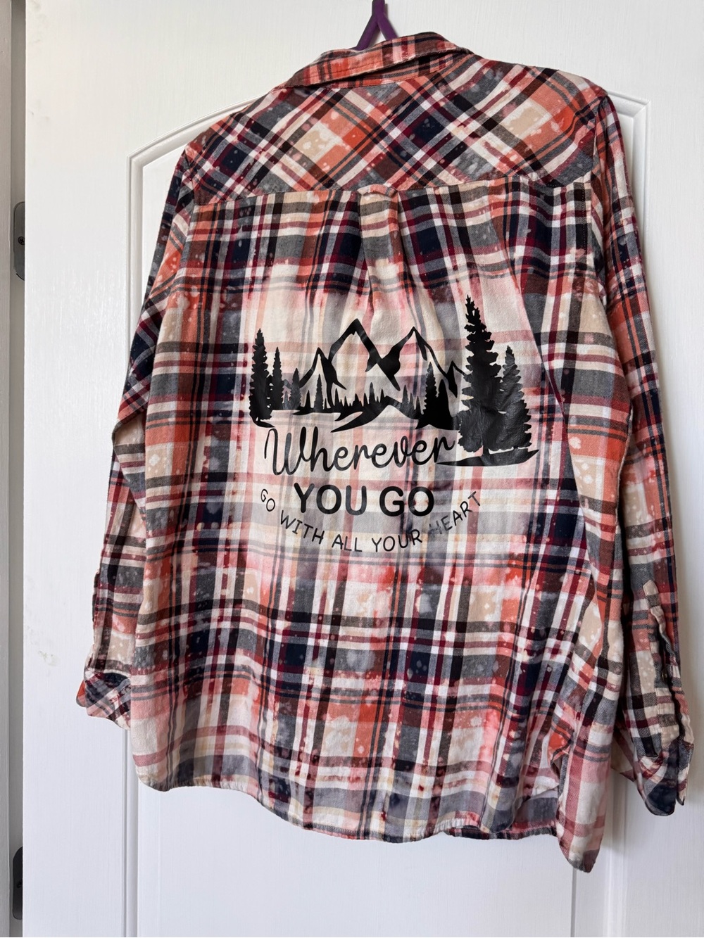 Hand Crafted Bleached Plaid Button-Down With Back Graphic - Picture 4 of 7